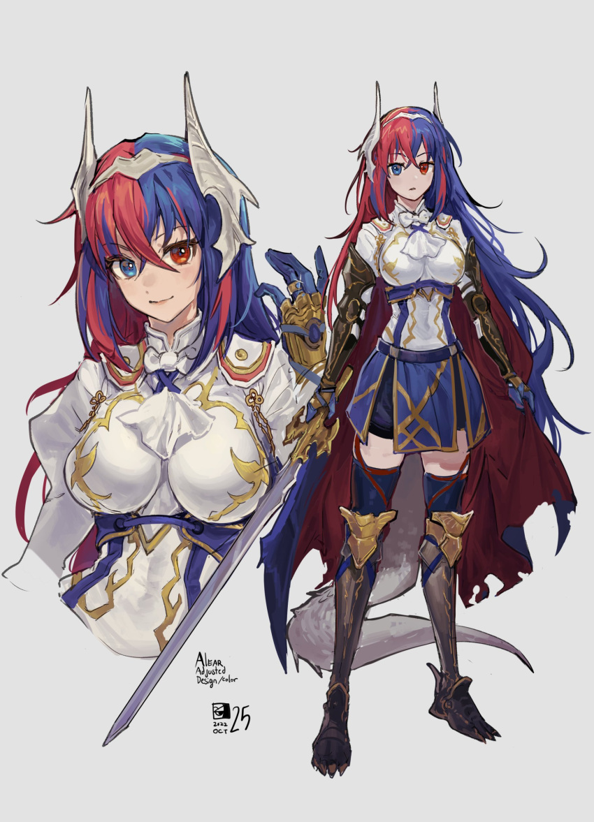 1girl, absurdres, adapted_costume, alear_(fire_emblem), alear_(fire_emblem)_(female), armor, bangs, blue_eyes
