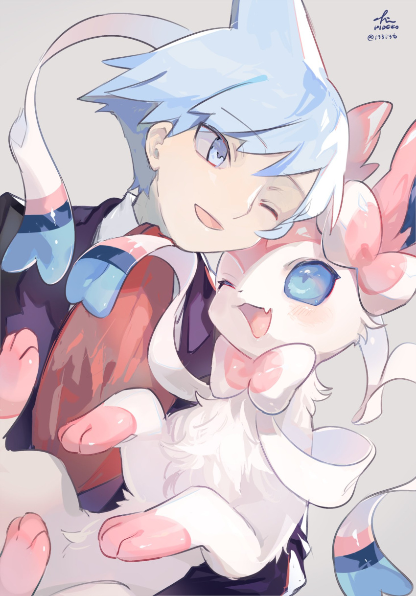 1boy, 2022, artist_name, bangs, blue_eyes, blue_hair, collared_shirt, head_rub