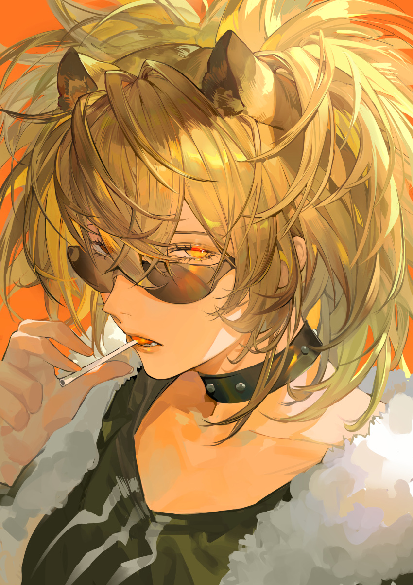 1girl, absurdres, animal_ears, arknights, bangs, bingansuan_jiamouren, black_choker, black_shirt