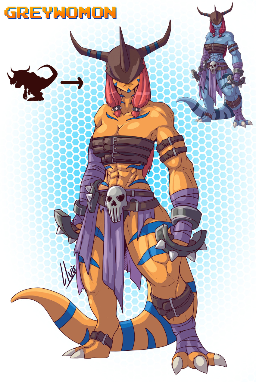 1girl, abs, absurdres, alternate_skin_color, ankle_wrap, arm_wrap, belt, bracelet