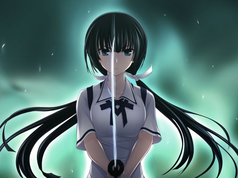 1girl, bangs, black_hair, black_ribbon, blue_eyes, blunt_bangs, closed_mouth, collared_shirt