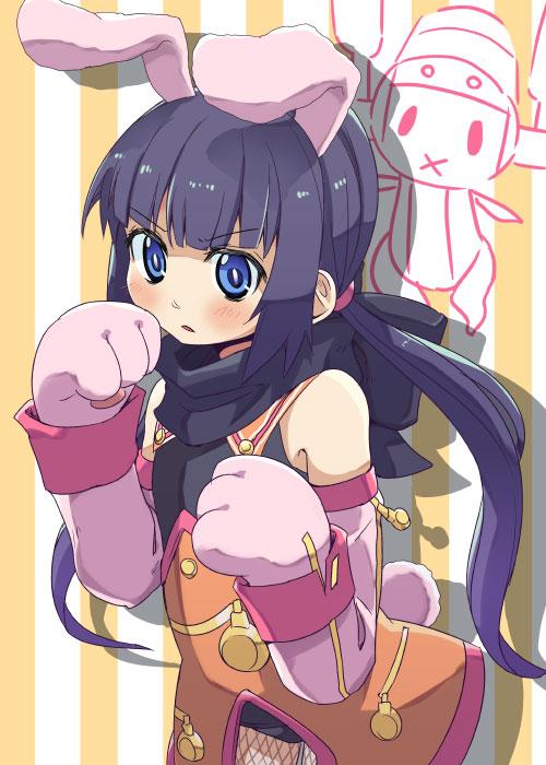 1girl, animal_ears, blue_eyes, blush, cat_ears, character_request, collarbone, long_hair