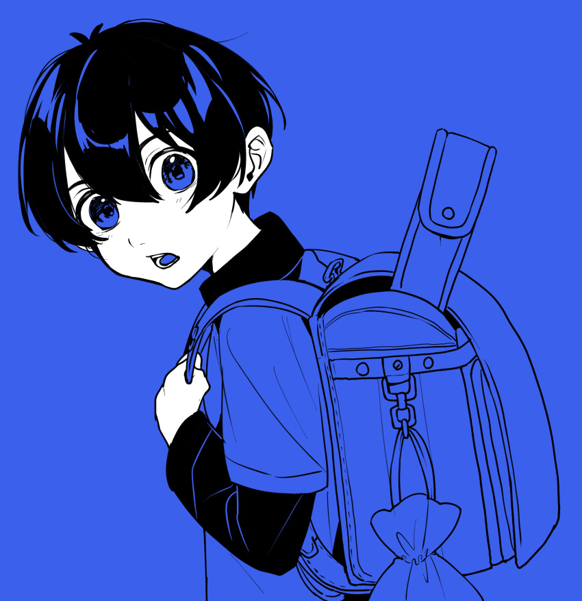 1boy, absurdres, aged_down, backpack, bag, bangs, blue_background, blue_lock