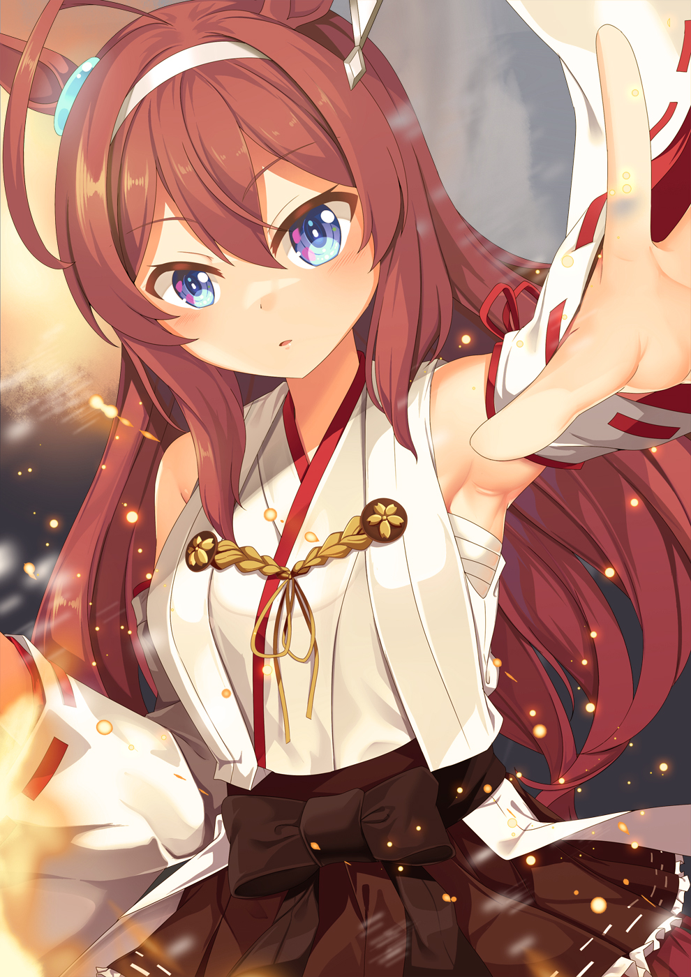 1girl, alternate_costume, animal_ears, black_skirt, blue_eyes, breasts, brown_hair, cosplay