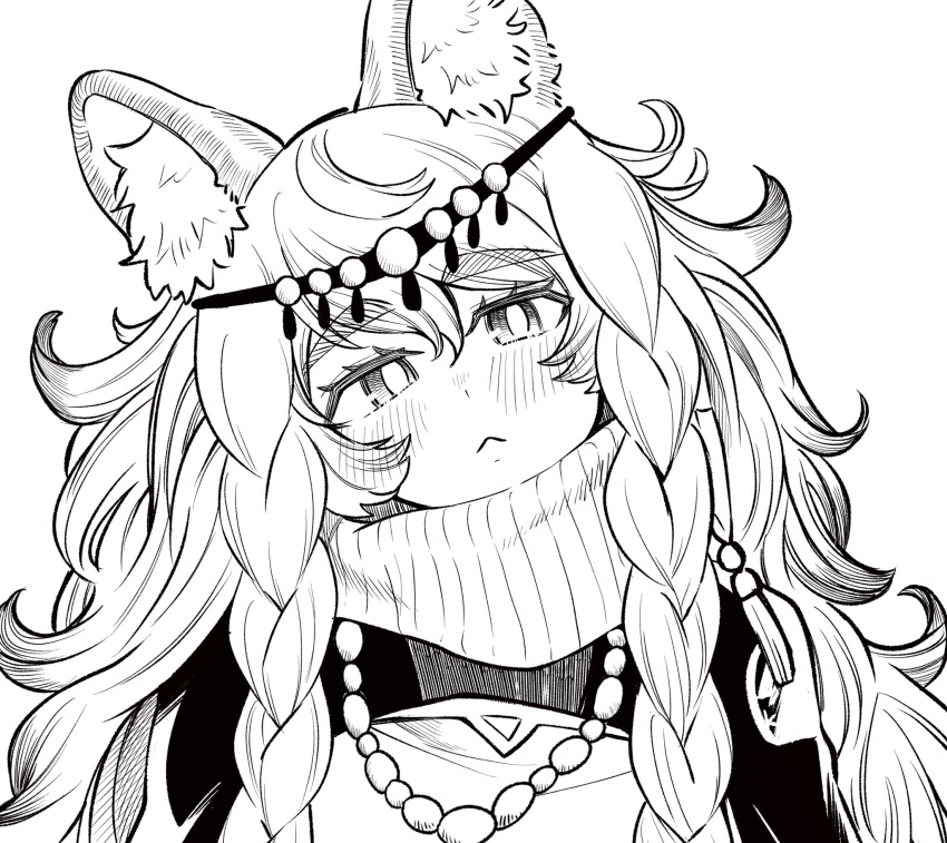 1girl, :<, animal_ear_fluff, animal_ears, arknights, bangs, blush, bokiboki333