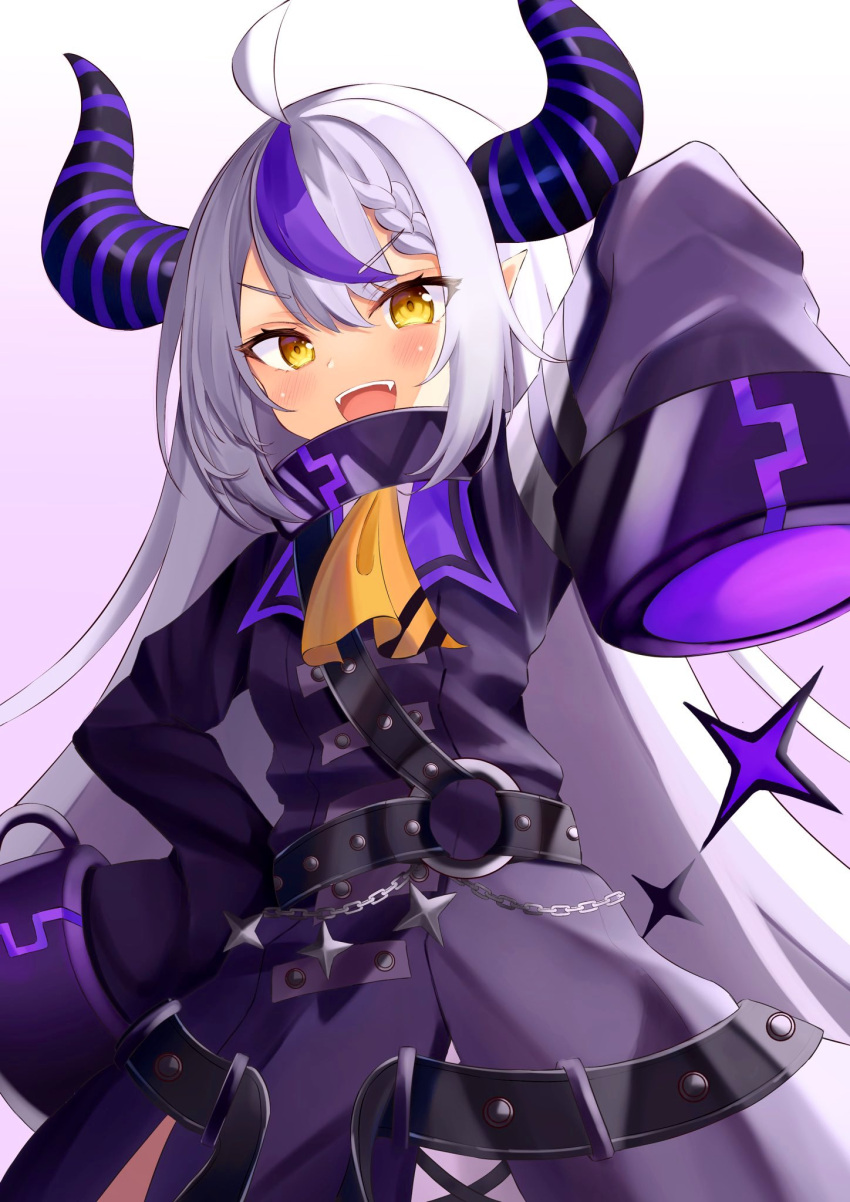 1girl, ahoge, ascot, belt, black_belt, blush, braid, chain