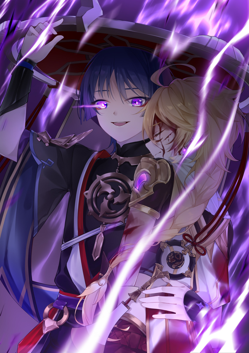 2boys, absurdres, aether_(genshin_impact), armor, bangs, blonde_hair, blood, blood_on_face