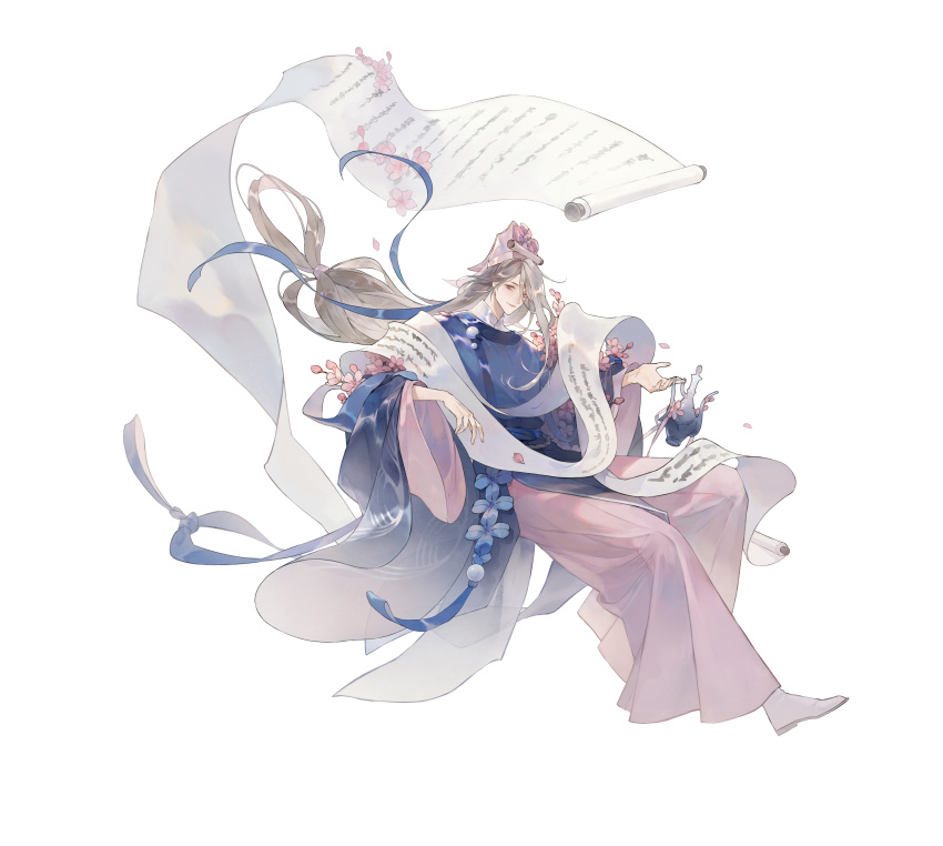 1boy, absurdres, bishounen, brown_eyes, brown_hair, chinese_clothes, chinese_commentary, commentary_request