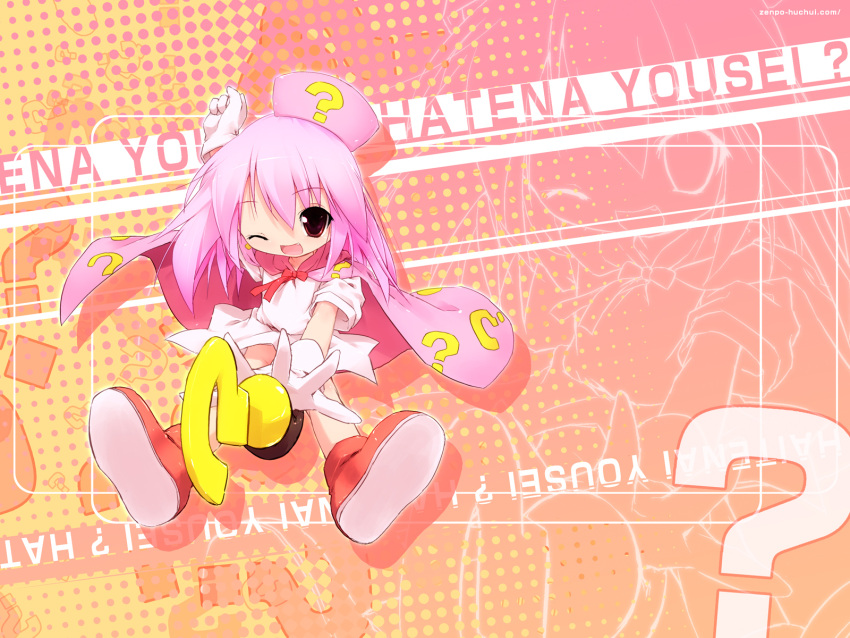 hatena_yousei, highres, kuroba, pink_hair, question_fairy, wallpaper, wink
