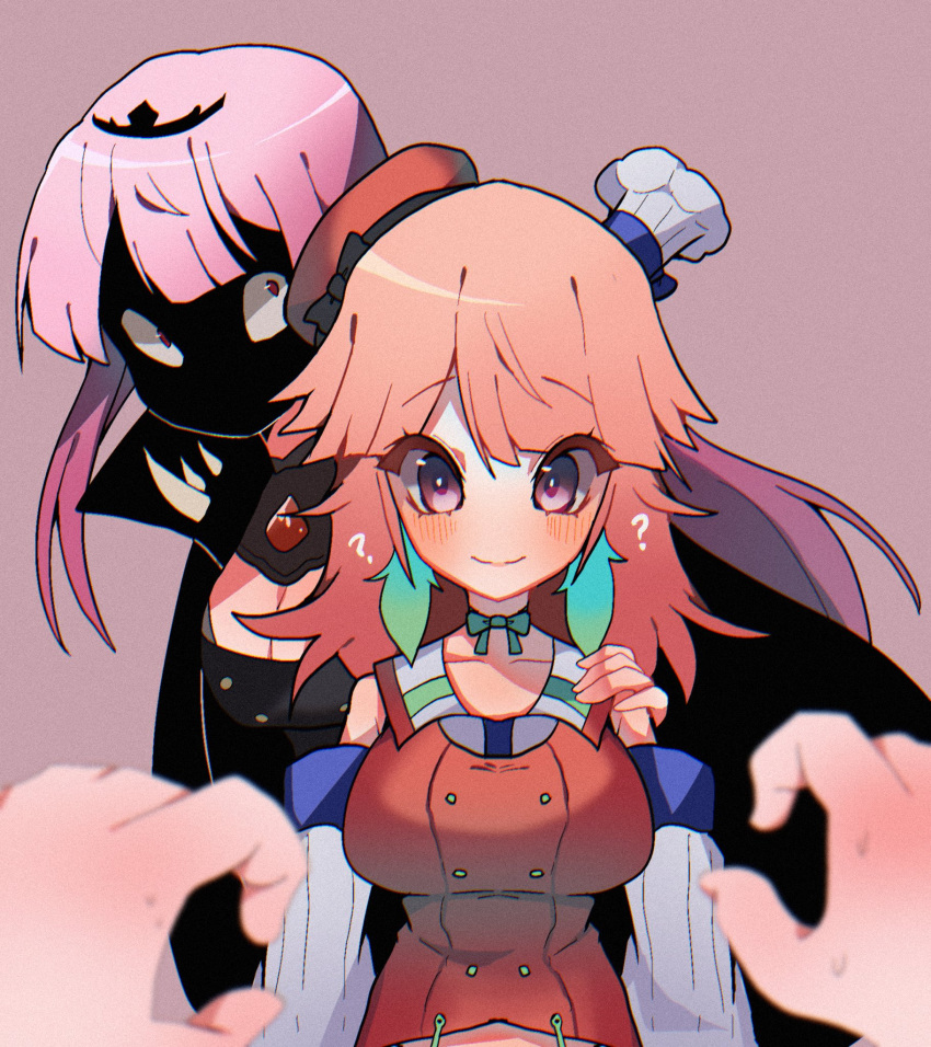 1boy, 2girls, artist_progress, bow_choker, chef_hat, comparison, earrings, feather_earrings