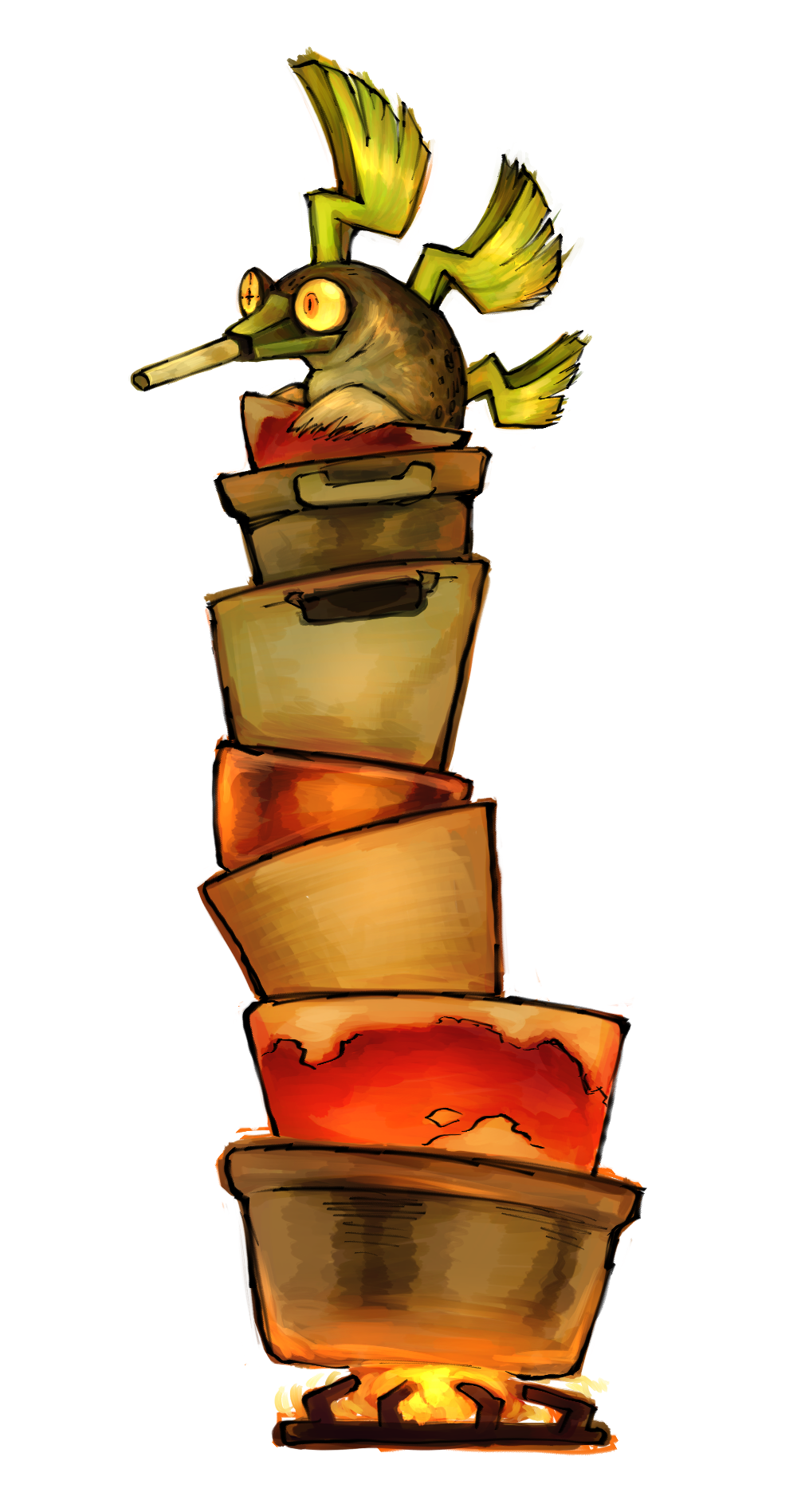 animal_focus, bulging_eyes, commentary, cooking_pot, english_commentary, fire, fish, from_side