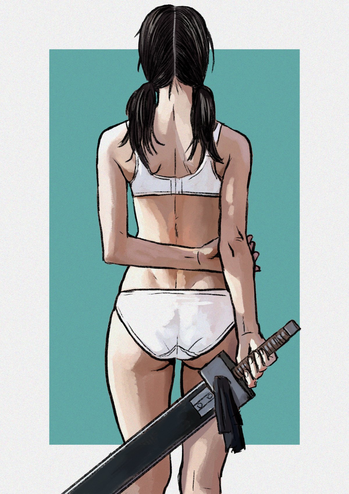 1girl, ass, back, black_hair, bra, chainsaw_man, highres, itou_satoshi