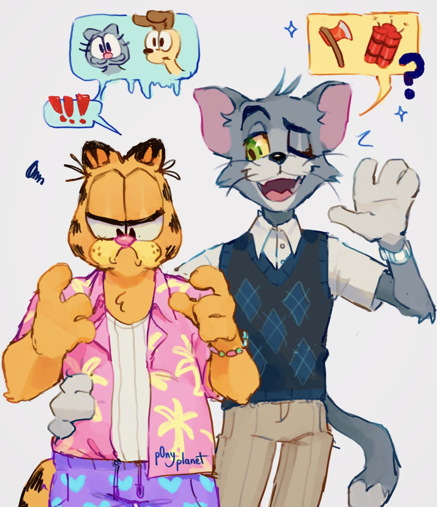 !, !!, 2boys, ?, animal_ears, animal_nose, argyle, argyle_sweater_vest