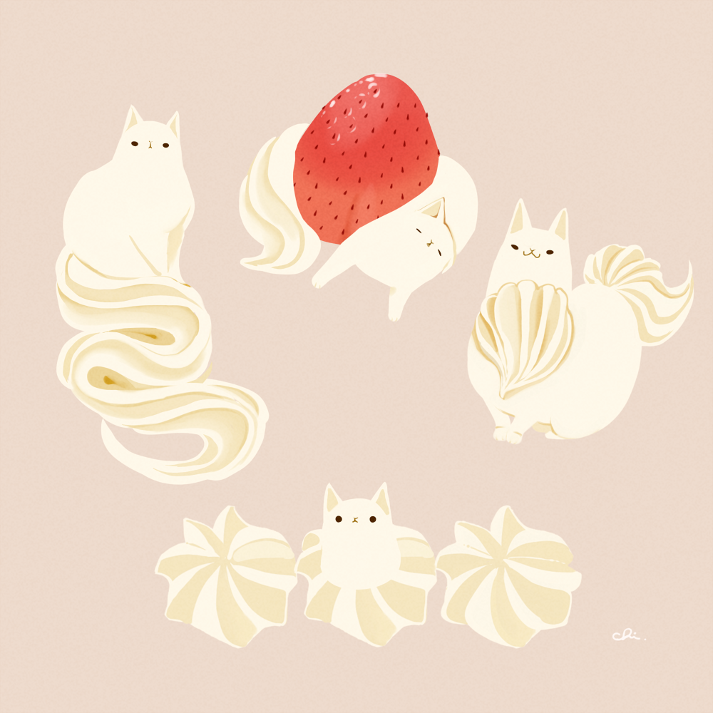 animal, cat, chai_(drawingchisanne), cream, dessert, food, food-themed_creature, food_focus