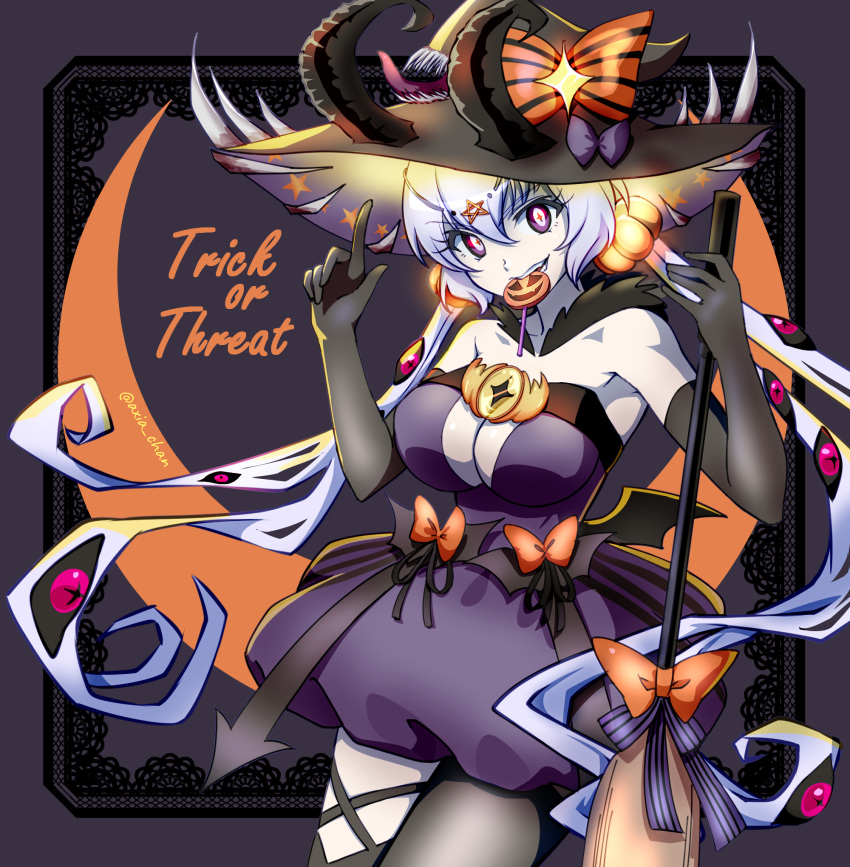 asymmetrical_legwear, axia-chan, candy, cleavage_cutout, clothing_cutout, elbow_gloves, food, food-themed_hair_ornament