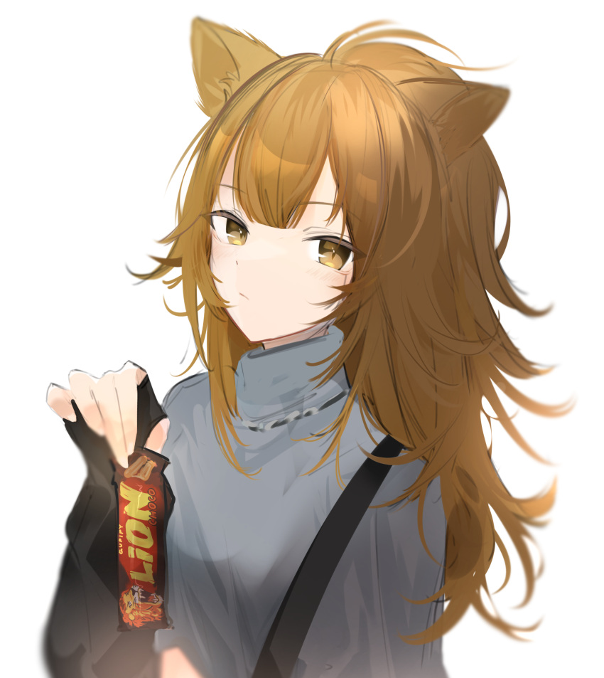 1girl, absurdres, animal_ears, arknights, black_gloves, breasts, brown_eyes, brown_hair