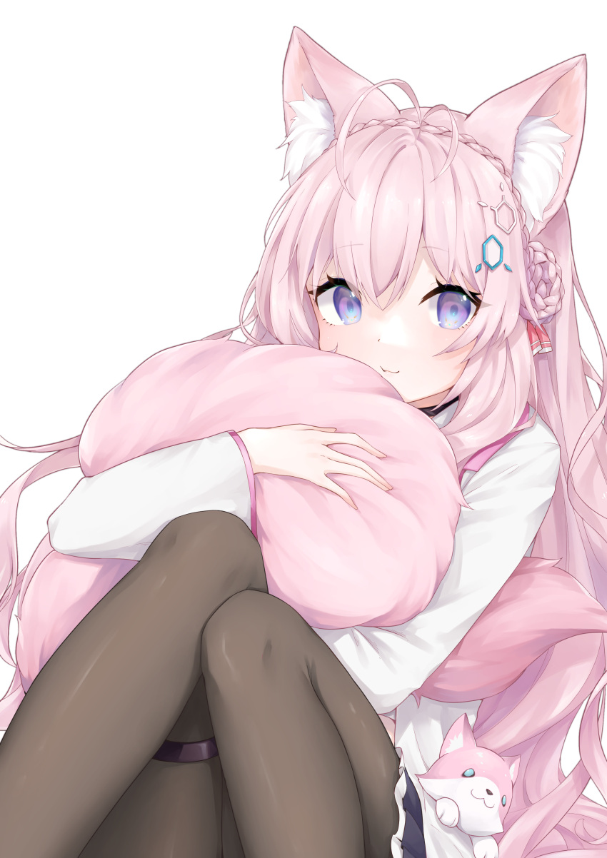 1girl, absurdres, animal_ear_fluff, animal_ears, antenna_hair, black_pantyhose, blush, braid