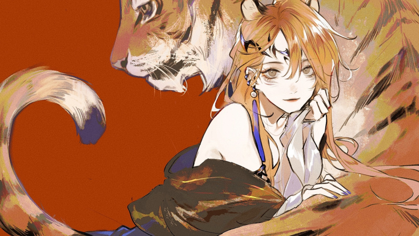 1girl, animal_ears, animal_print, brown_eyes, chinese_commentary, closed_mouth, commentary_request, earclip