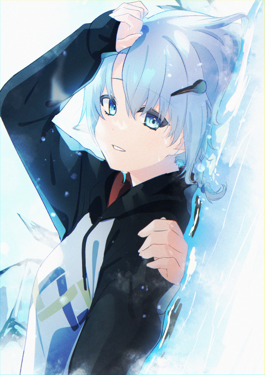 1girl, animal_costume, blue_eyes, blue_hair, braid, hair_ornament, highres, hioki_yachi