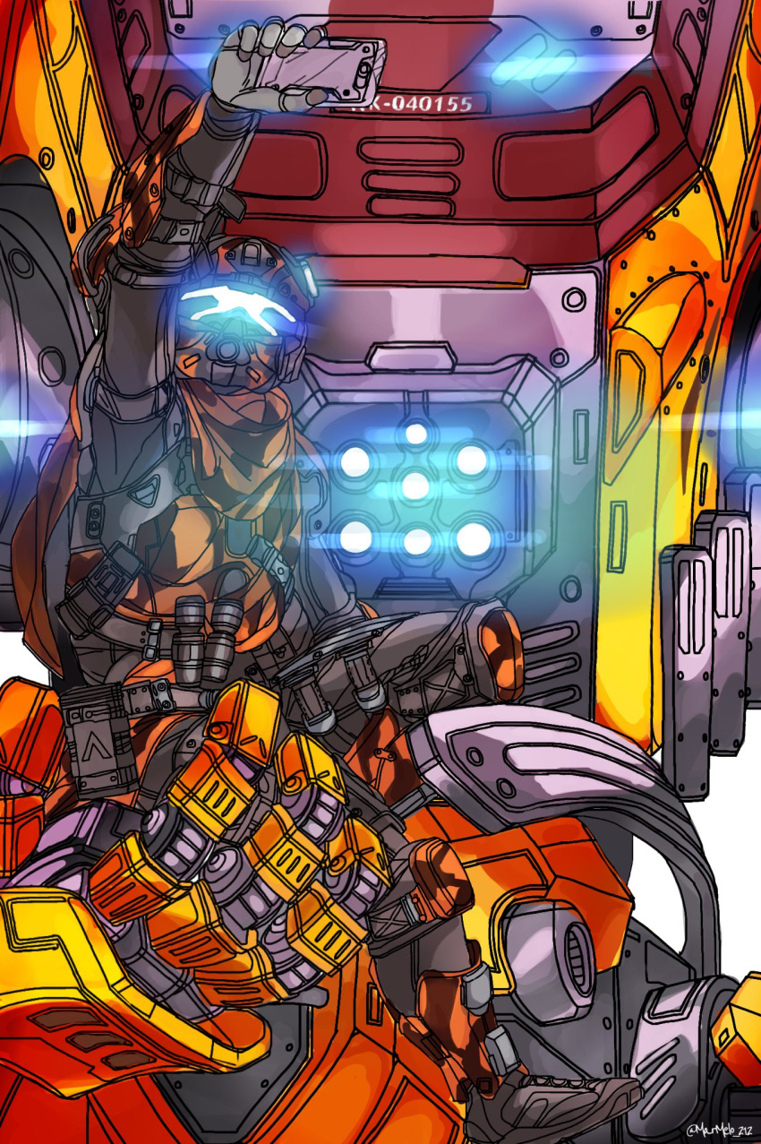 1boy, assault_visor, belt, extra_eyes, glowing, glowing_eyes, grapple_pilot_(titanfall_2), grey_belt