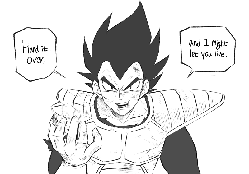 1boy, armor, broken_armor, bruise, bruise_on_face, dragon_ball, dragon_ball_z, english_text