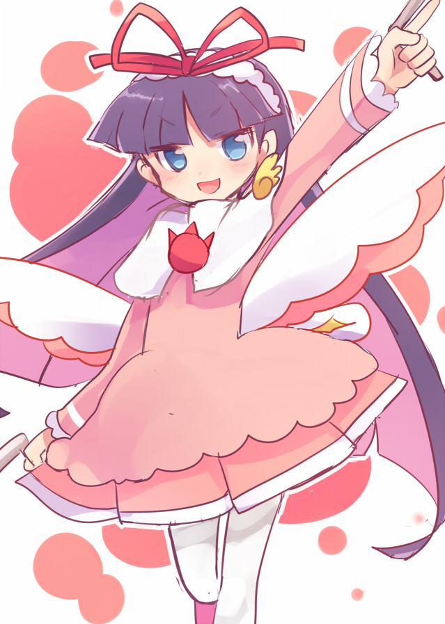 1girl, bangs, blue_eyes, bow, bowtie, capelet, dress, feli_(puyopuyo)