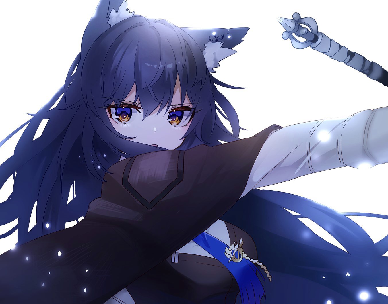 1girl, :o, animal_ear_fluff, animal_ears, arknights, black_cape, black_hair, black_vest
