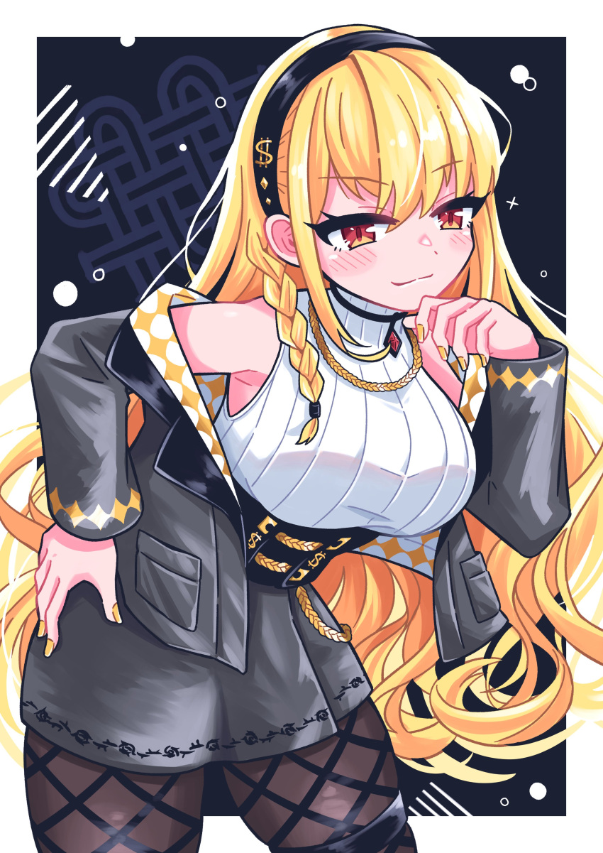 1girl, absurdres, bangs, bare_shoulders, blonde_hair, breasts, curly_hair, denonbu