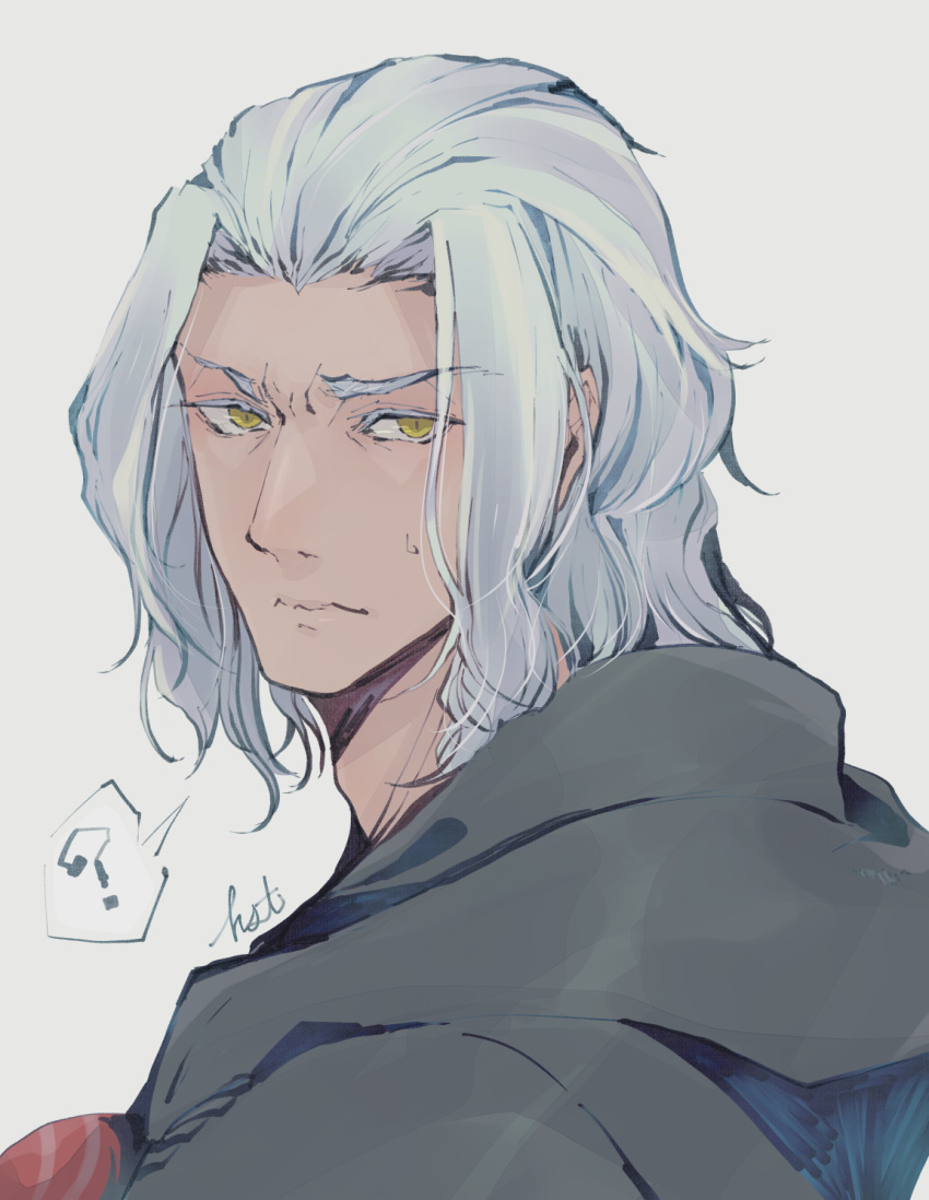1boy, ?, artist_name, bangs_pinned_back, black_cloak, cloak, closed_mouth, colored_eyelashes