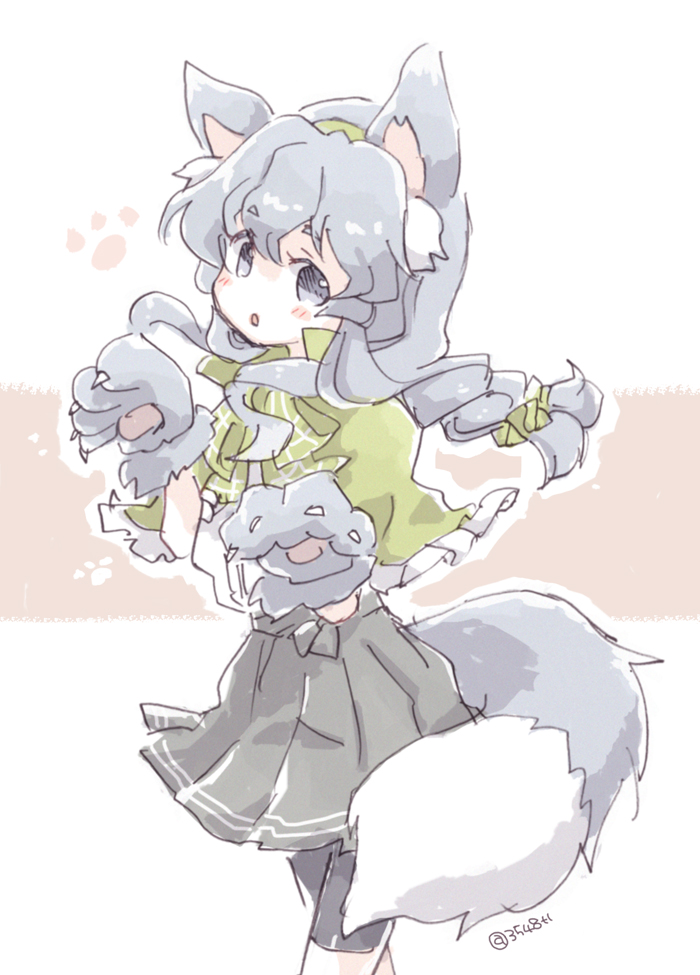 1girl, adapted_costume, animal_ears, animal_hands, bike_shorts, braid, capelet, cowboy_shot