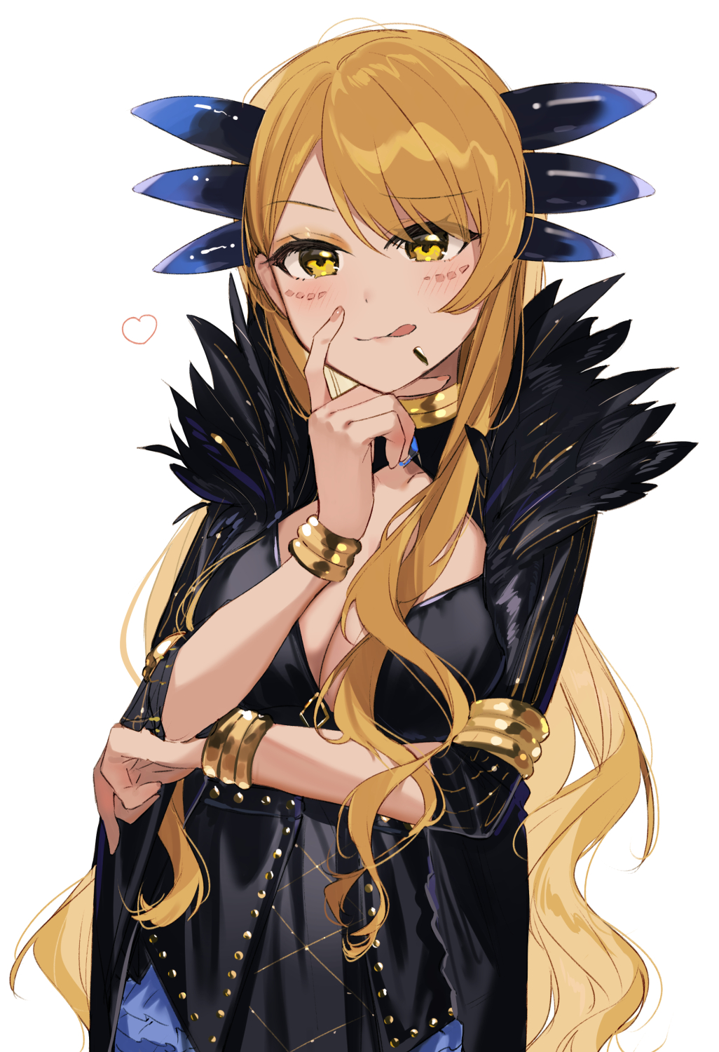 1girl, armlet, bangs, black_dress, blonde_hair, bracelet, breasts, chin_piercing