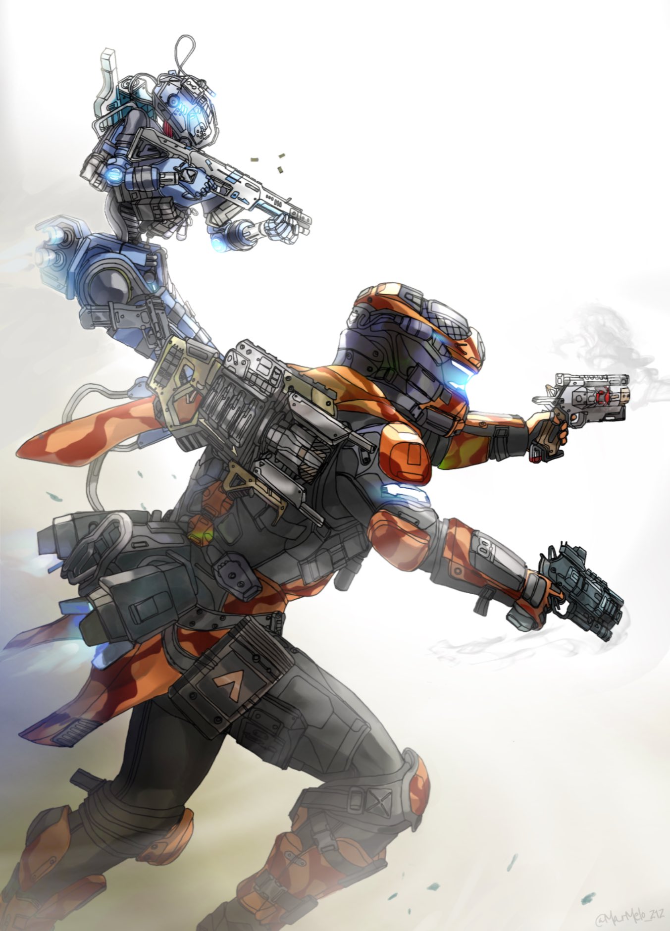 1boy, 1girl, airborne, assault_visor, b3_wingman, b3_wingman_elite, black_bodysuit, bodysuit