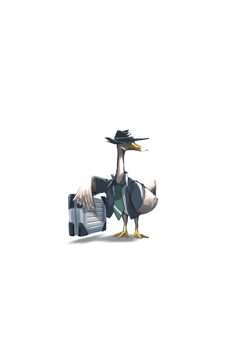absurdres, animal, arknights, bird, black_headwear, black_jacket, clothed_animal, duck