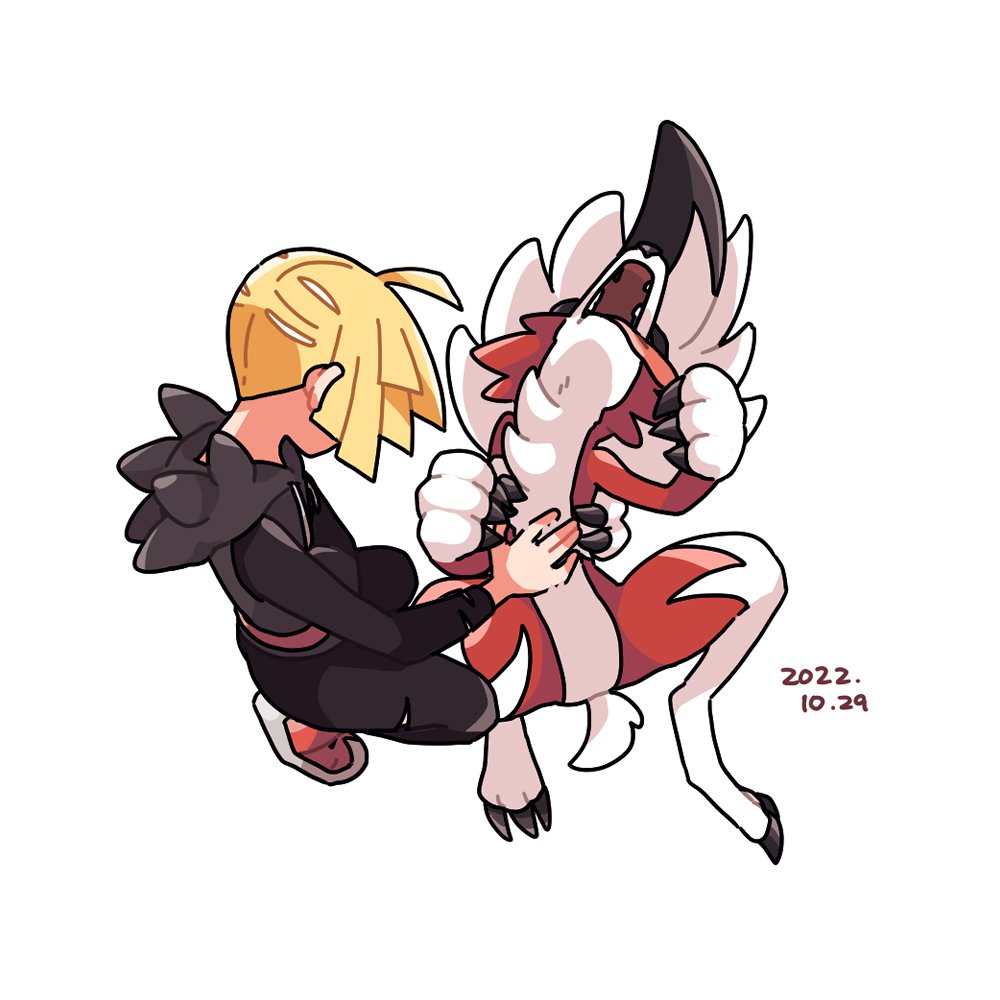 1boy, ahoge, black_pants, black_shirt, blonde_hair, commentary_request, daifuku_(pokefuka_art), dated