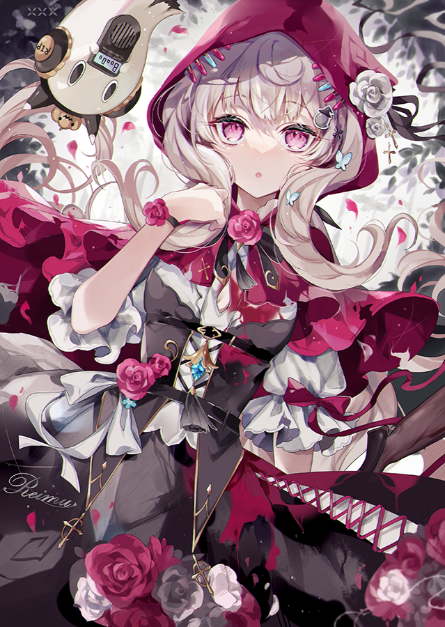 1girl, :o, alternate_costume, bangs, black_dress, character_name, coco7, dress