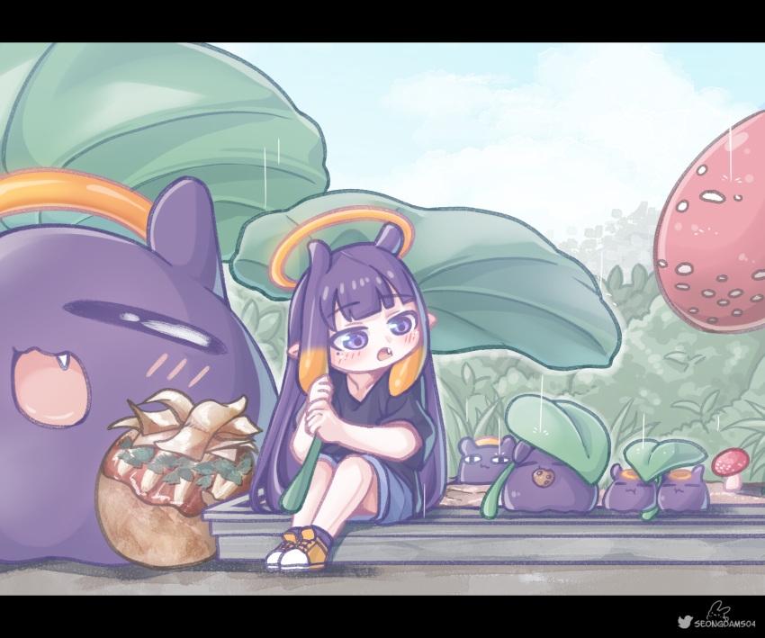 1girl, alternate_costume, animal_ears, bangs, black_shirt, black_shorts, blunt_bangs, blush