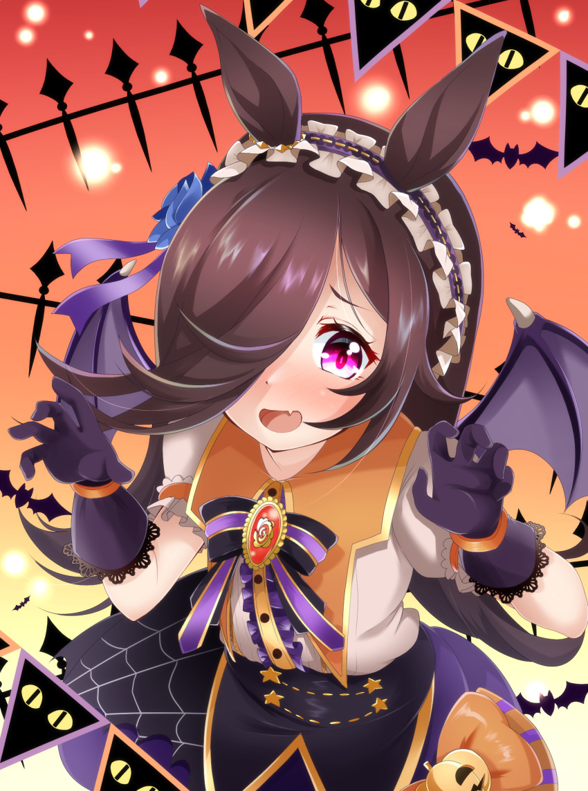 1girl, animal_ears, bangs, black_bow, black_bowtie, black_gloves, black_hairband, black_wings