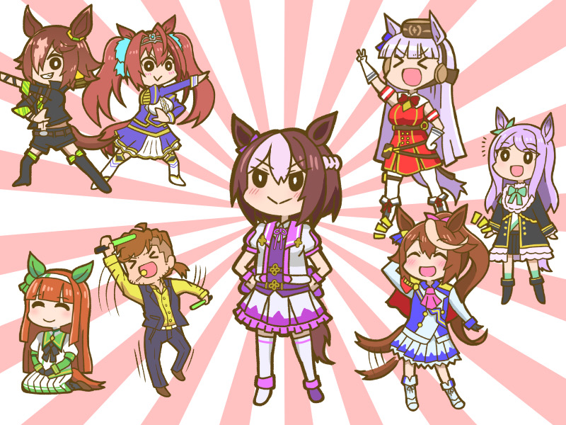 >_<, 1boy, 6+girls, :>, :d, ^_^, animal_ears, ascot