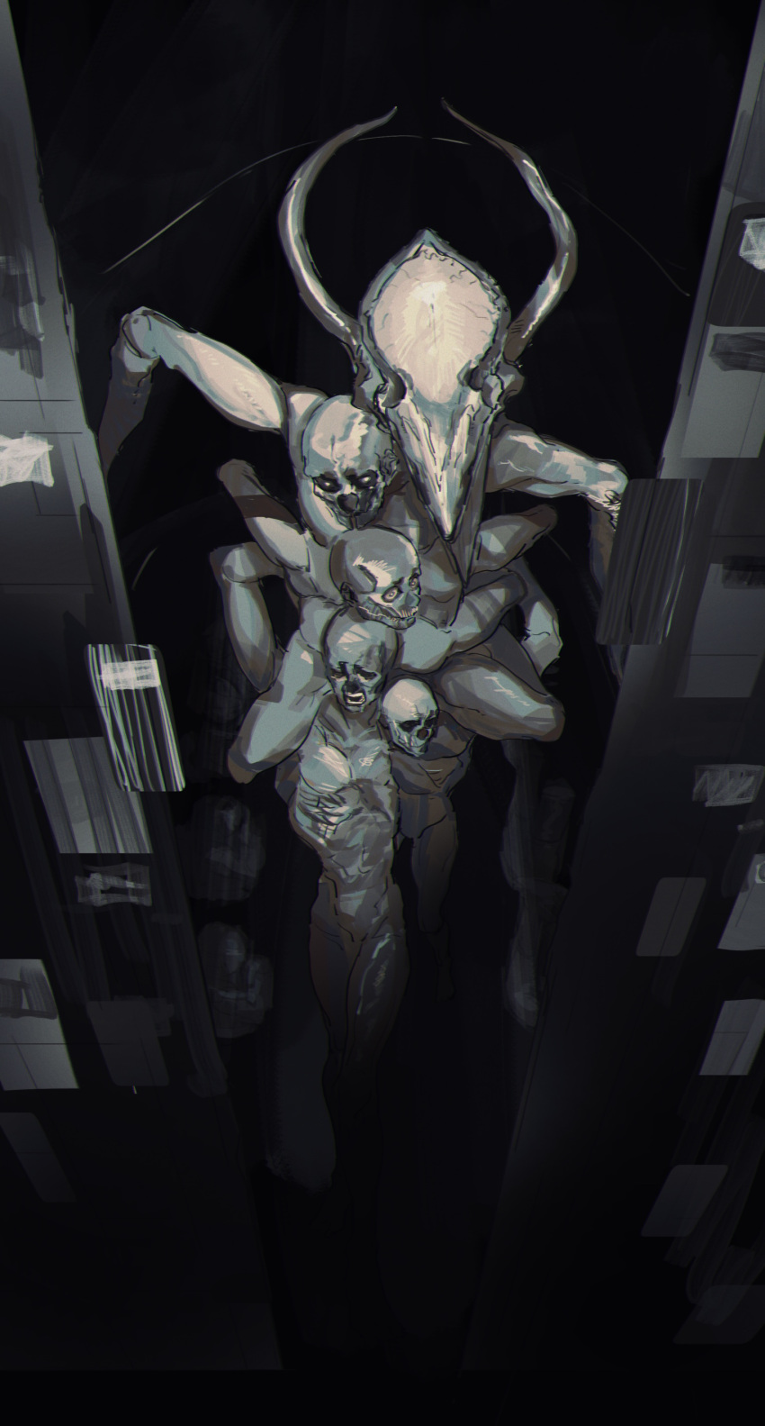 1other, absurdres, black_background, chainsaw_man, conjoined, cow_skull, dark_background, darkness_devil