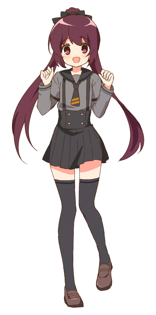 1girl, :d, amane_tsukasa, bangs, black_necktie, black_ribbon, black_sailor_collar, black_skirt