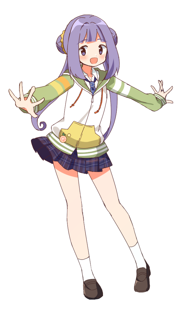 1girl, :d, aonami_school_uniform, bangs, blue_necktie, blue_skirt, blunt_bangs, blush