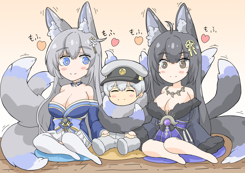 absurdres, azur_lane, black_hair, blue_eyes, breasts, brown_eyes, commander_(azur_lane), fox_girl