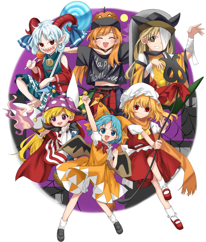 6+girls, alternate_color, alternate_hair_color, alternate_hair_length, alternate_hairstyle, american_flag_dress, arm_up, arms_up