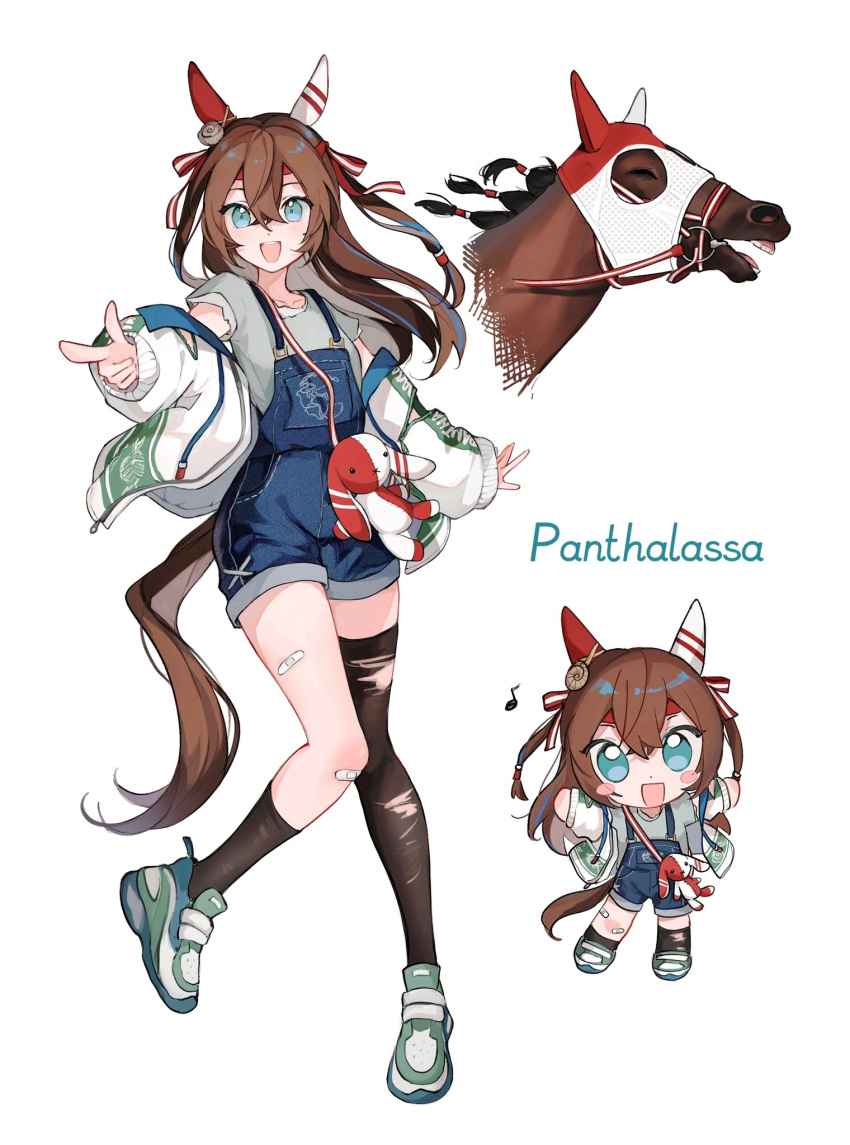 1girl, animal, animal_ears, bandaid, blue_eyes, brown_hair, chibi, ear_covers