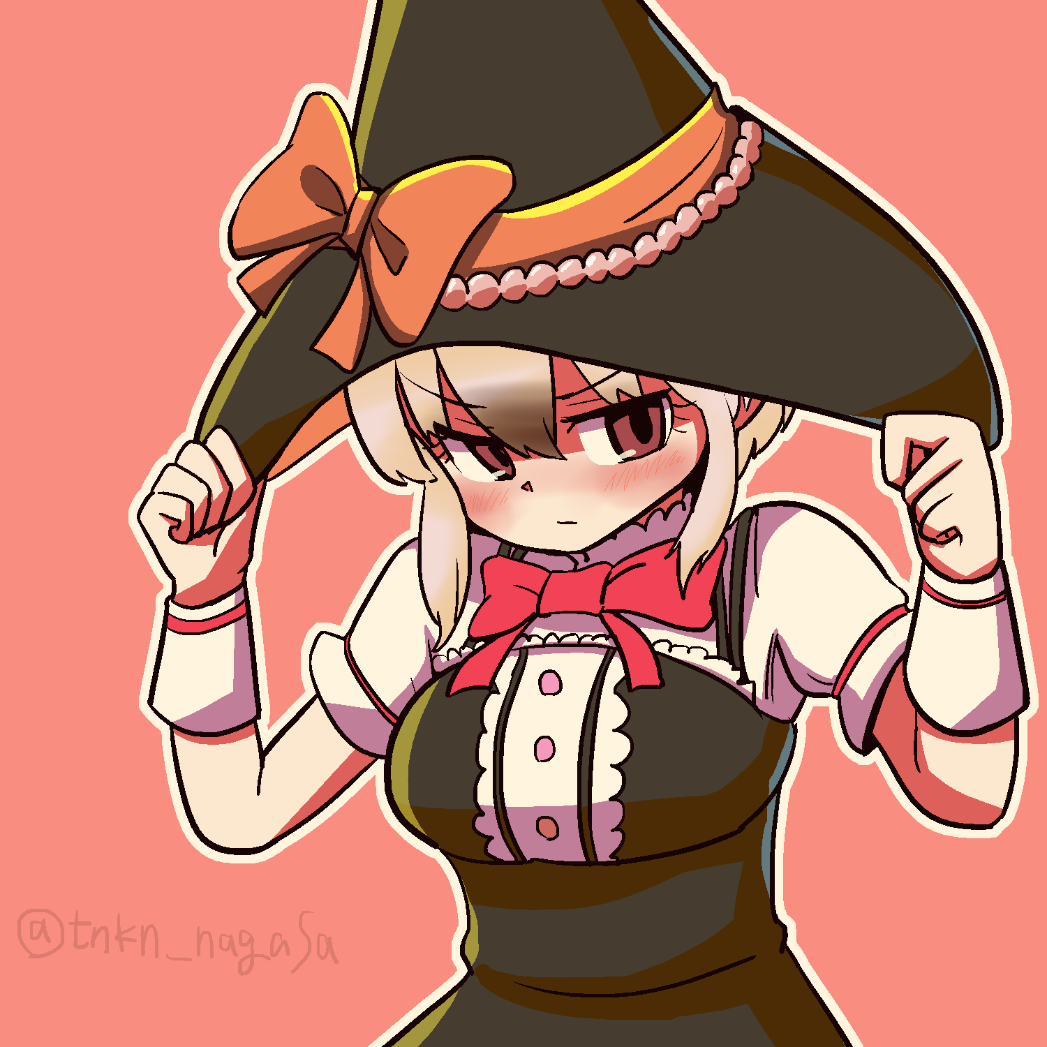 1girl, alternate_costume, black_dress, black_headwear, blush, bow, bowtie, brown_eyes
