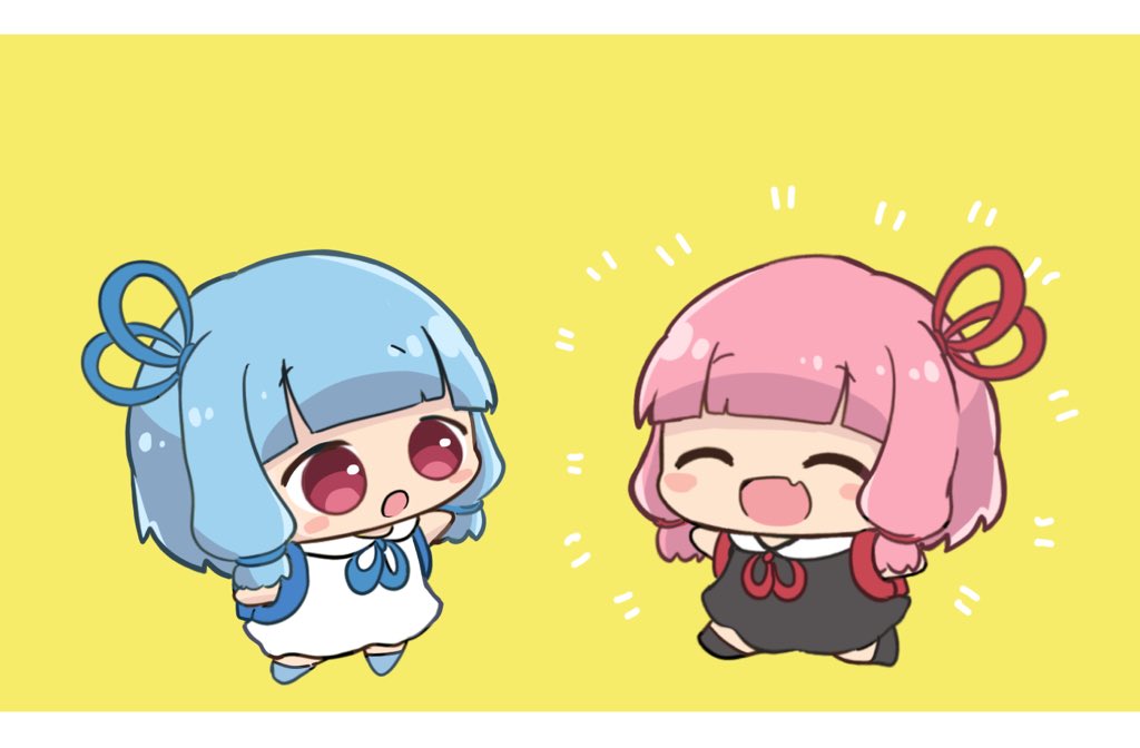2girls, :d, :o, ^_^, aged_down, blue_hair, blush_stickers, chibi