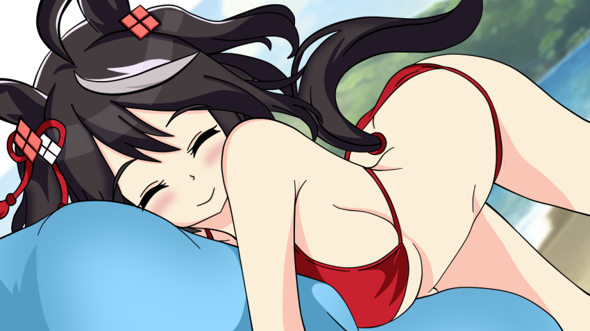 1girl, bikini, horse_girl, kitasan_black_(umamusume), ks_(kstv), solo, swimsuit, tracen_swimsuit, umamusume