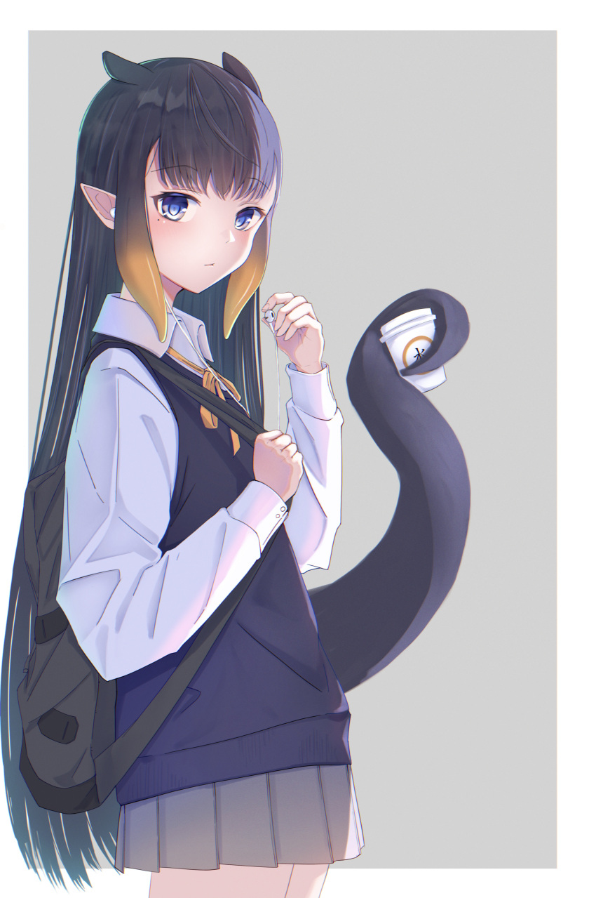 1girl, absurdres, alternate_costume, animal_ears, bag, bangs, black_hair, blue_eyes