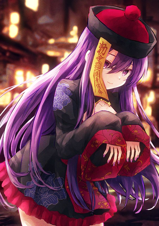 1girl, bangs, black_dress, blurry, blurry_background, chinese_clothes, cleavage_cutout, clothing_cutout