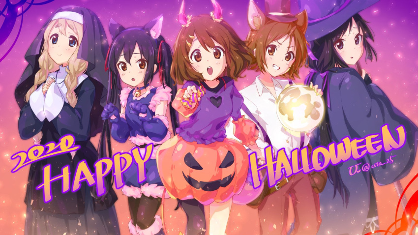 5girls, akiyama_mio, atu, bangs, bell, black_eyes, black_hair, blonde_hair